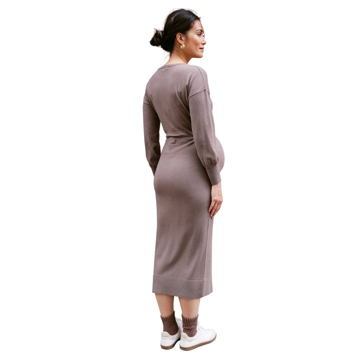 Robe longue de grossesse en tricot taupe, ENVIE DE FRAISE