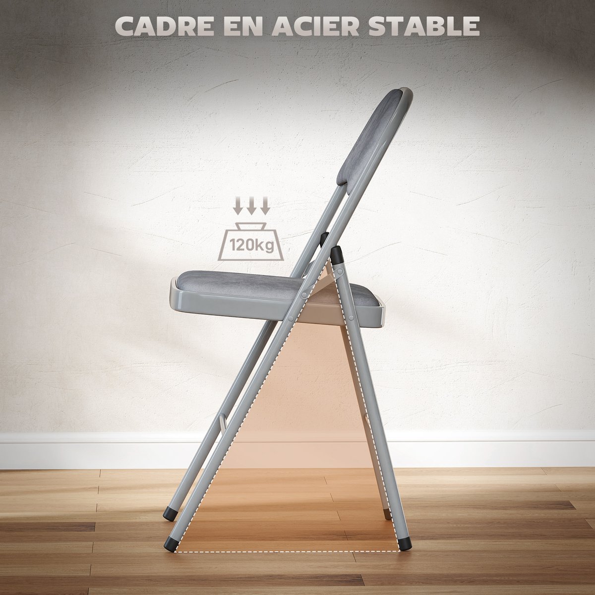 Chaise pliante Velours (100 % polyester) Gris gris clair, HOMCOM