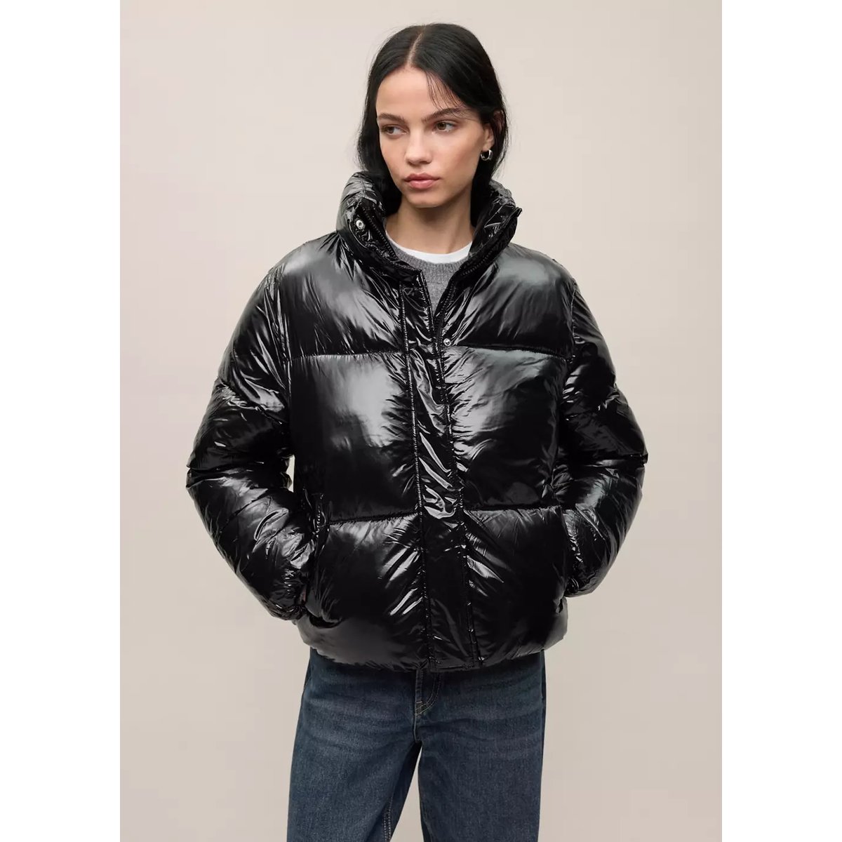 Anorak matelassé brillant noir, MANGO TEEN
