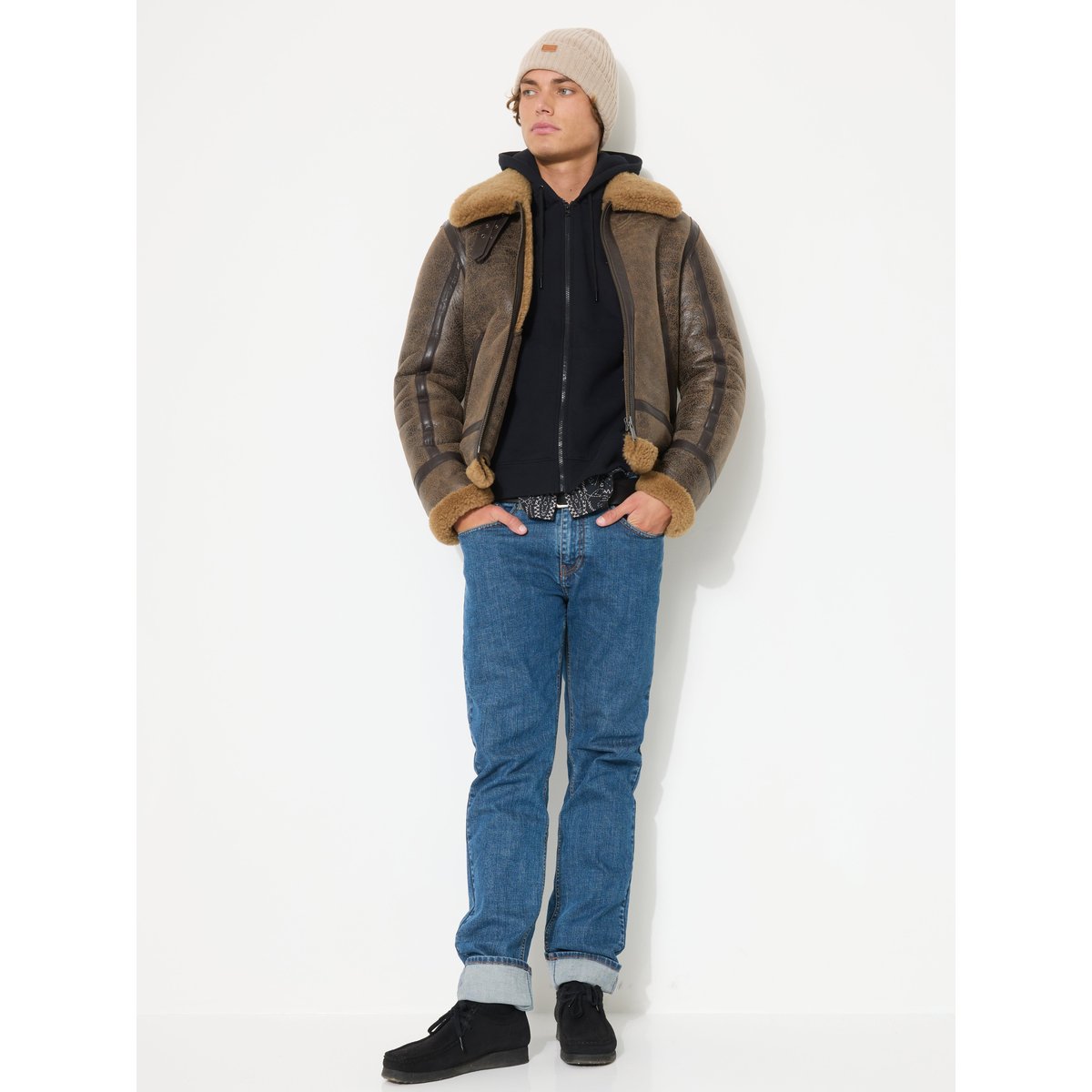 Blouson bombardier en cuir BOMBARDIER CRACK marron, CHEVIGNON