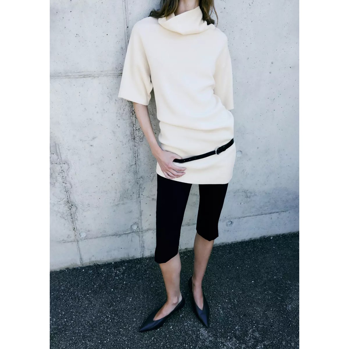 Robe maille col roulé écru, MANGO
