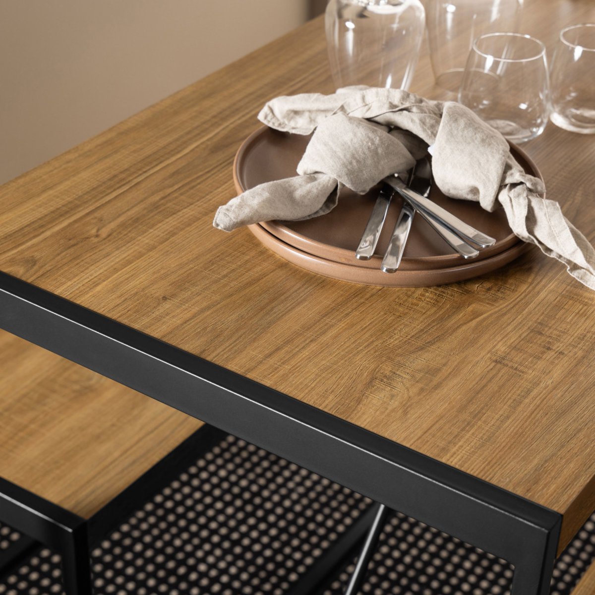 Ensemble table de bar pour 4 personnes en bois et métal H105cm- SKAL bois clair, DRAWER
