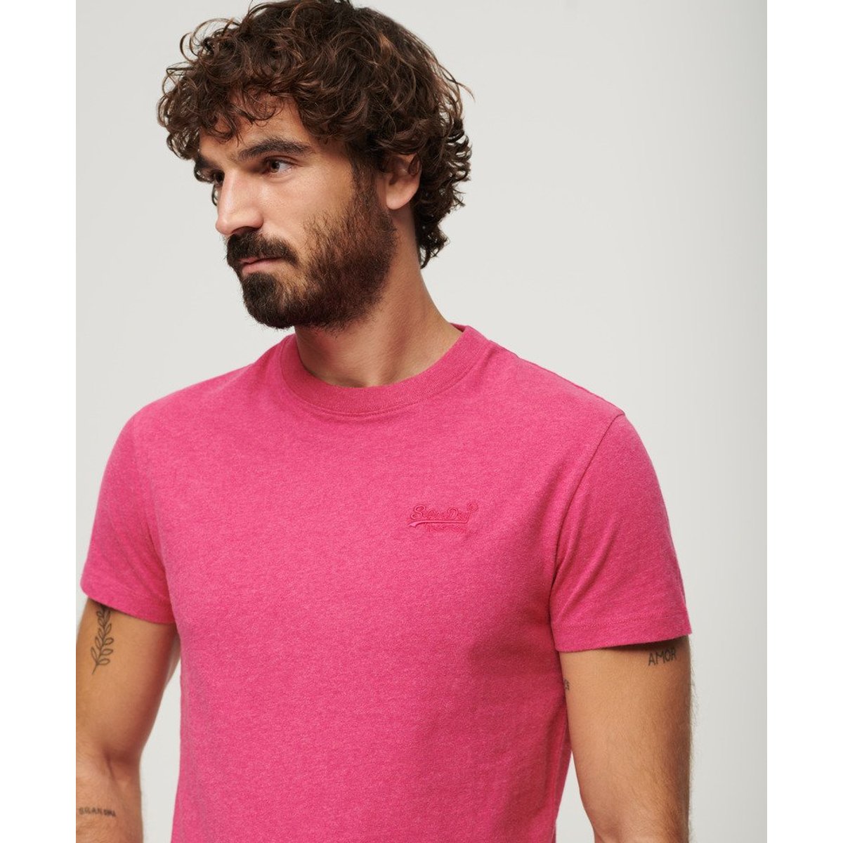 T-shirt col rond Vintage Logo magenta chiné, SUPERDRY