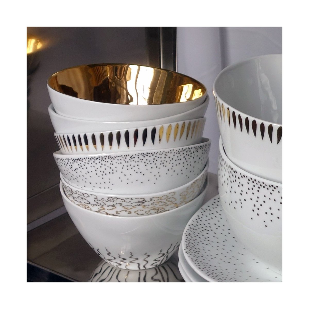 Bol Affamé Porcelaine Blanc Brillant et Or Diam 13 cm blanc et or, TSE ET TSE ASSOCIÉES