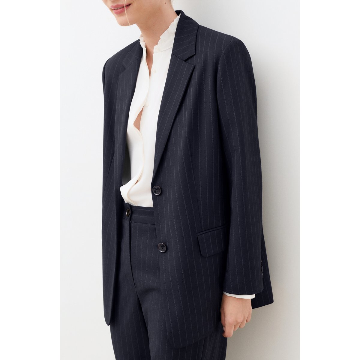 Veste droite col tailleur VOLTIGESTRIPE bleu marine, CAROLL