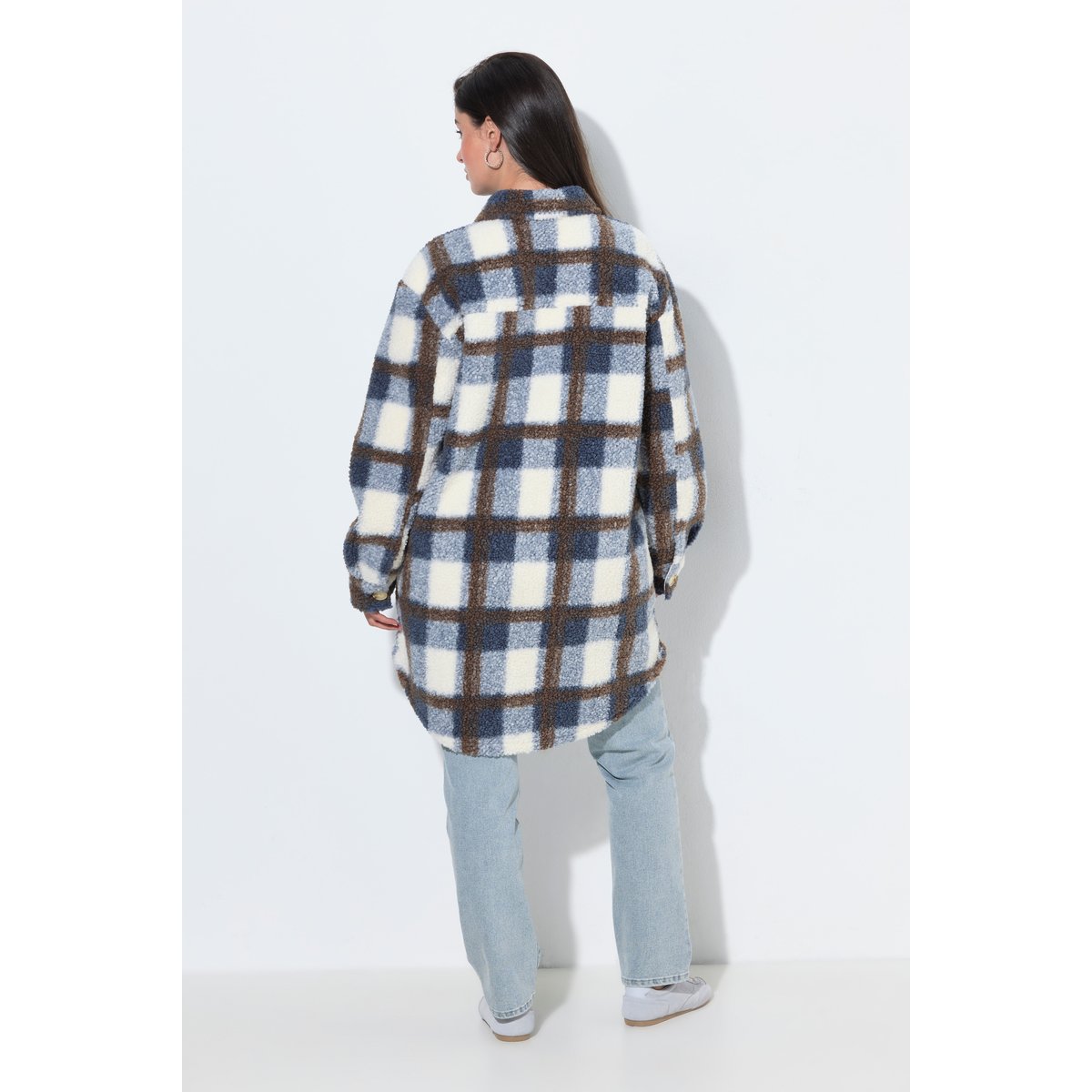 Veste en polaire bouclée à carreaux blanc cassé, ULLA POPKEN