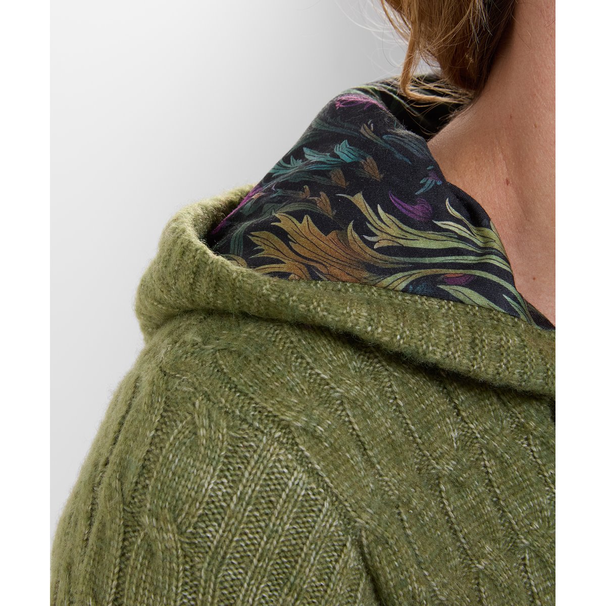 Cardigan Zippé à Capuche en Maille Torsadée Douillet vert, JOE BROWNS
