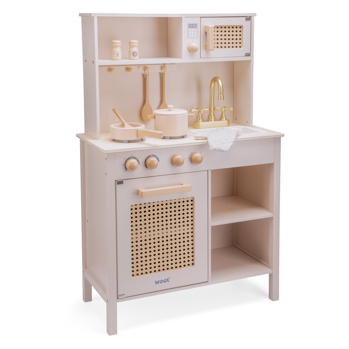 Cuisine en bois et rotin rose, NEW CLASSIC TOYS