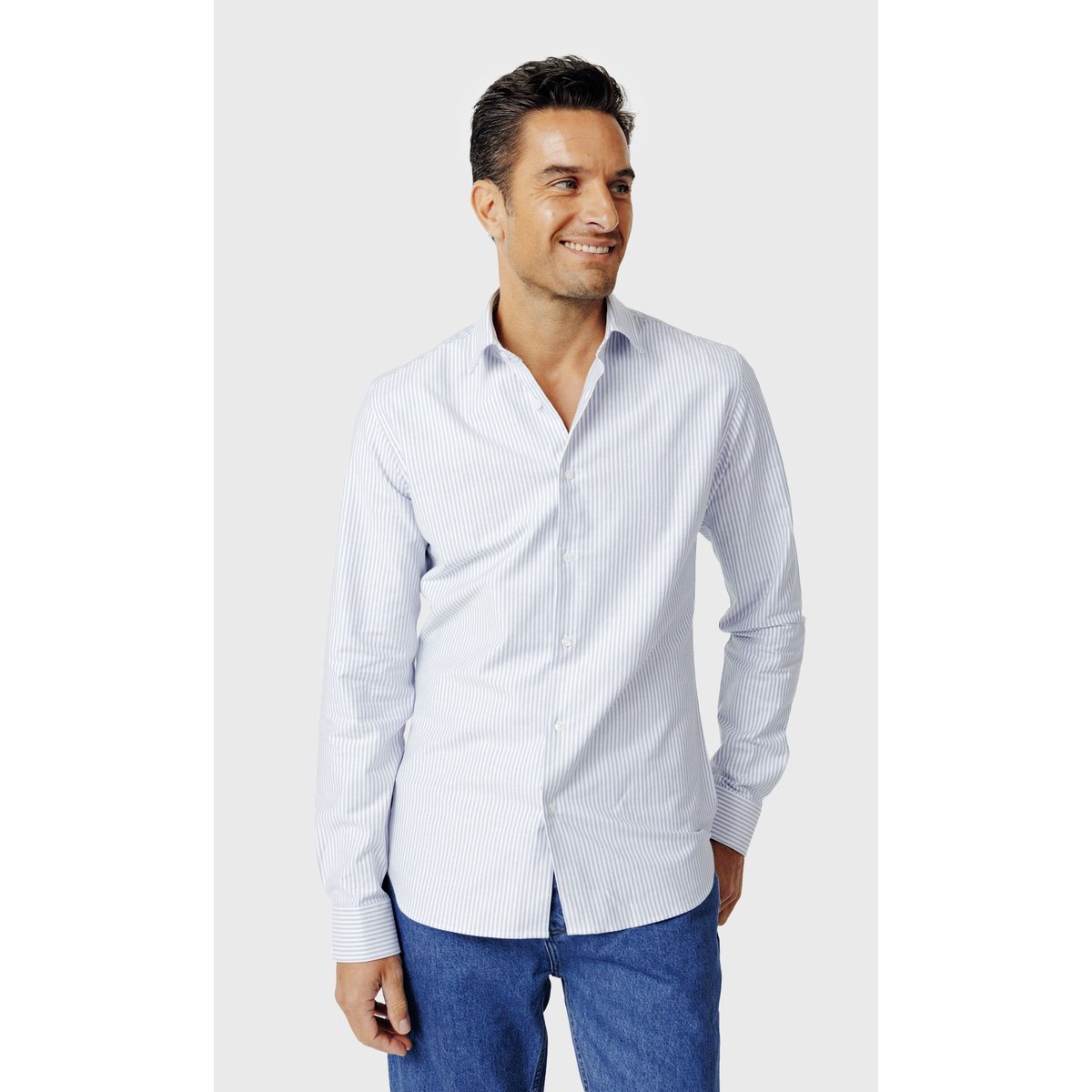 Chemise Slim fit en oxford Japonais à rayures bleu ciel, ACROSS