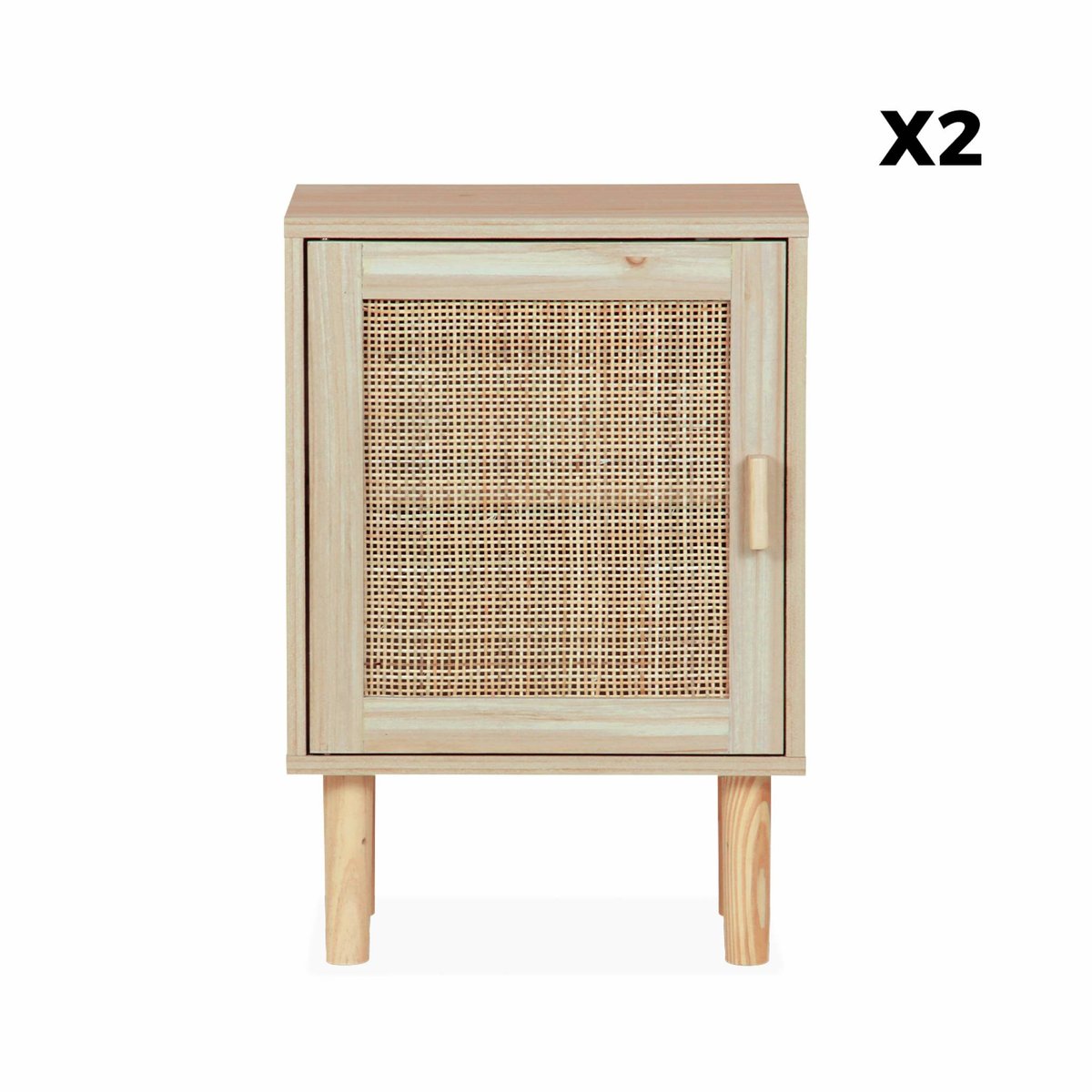 Table de chevet cannage 1 porte (lot de 2) CAMARGUE naturel, SWEEEK