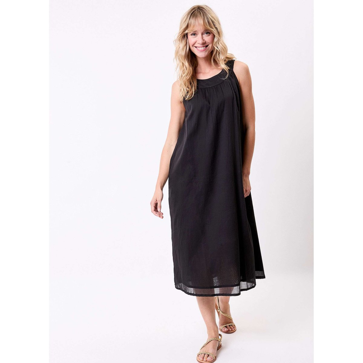 Robe midi légère gaze de coton bio MARISA noir marisa, LA FIANCÉE