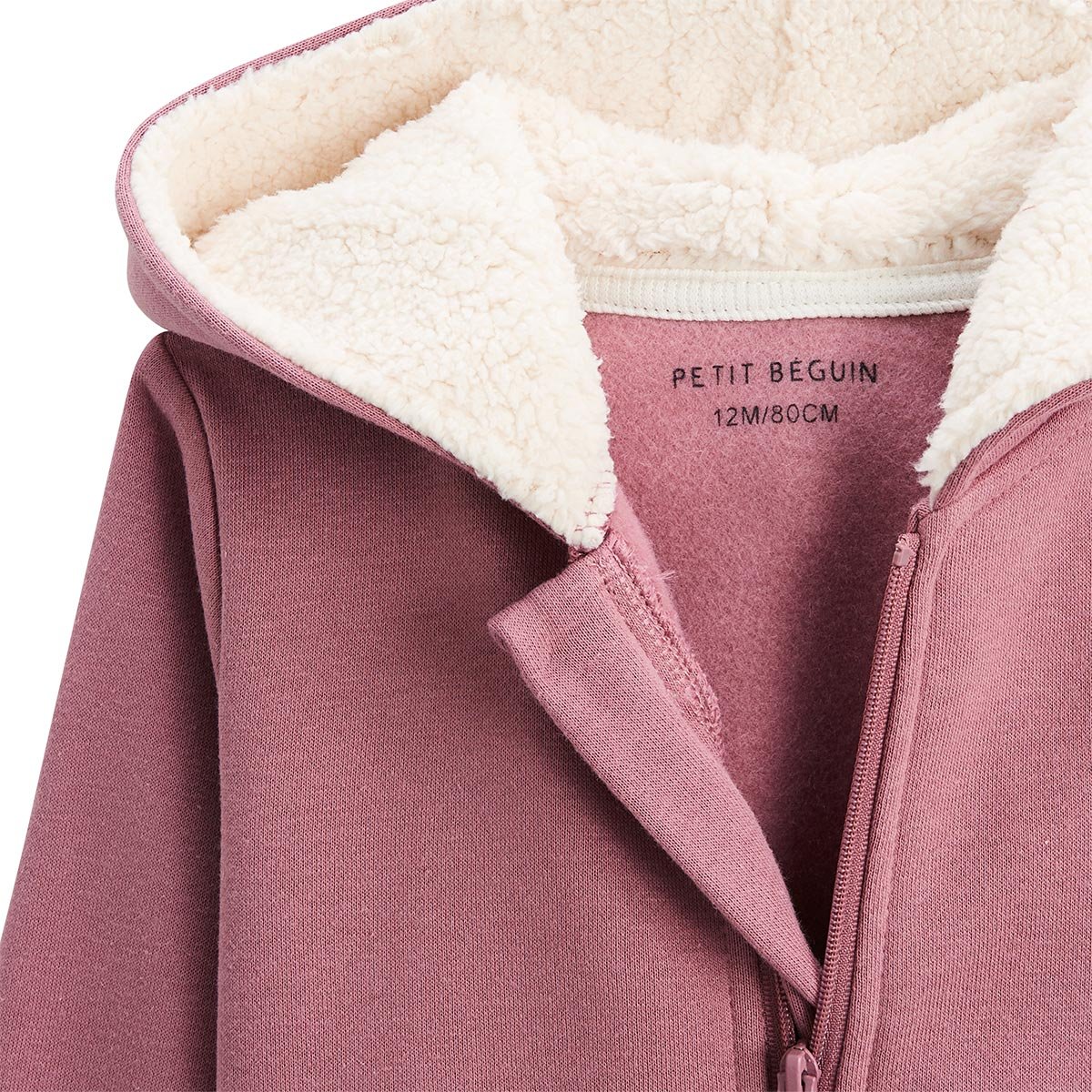 Sweat à capuche zippé enfant en molleton Matcha rose, PETIT BEGUIN
