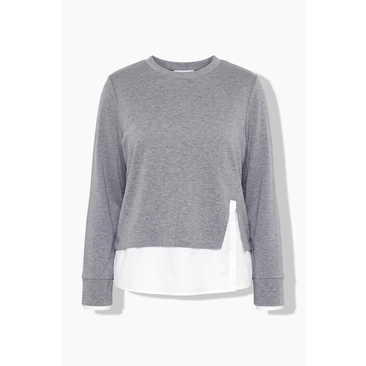 Sweat-shirt avec empiècement chemisier chiné gris moyen, ULLA POPKEN