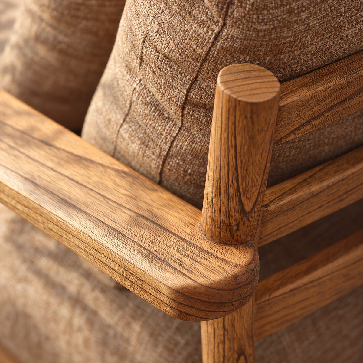 Fauteuil en mindi massif et tissu texturé ELIAS cappuccino, BERAH GETAH