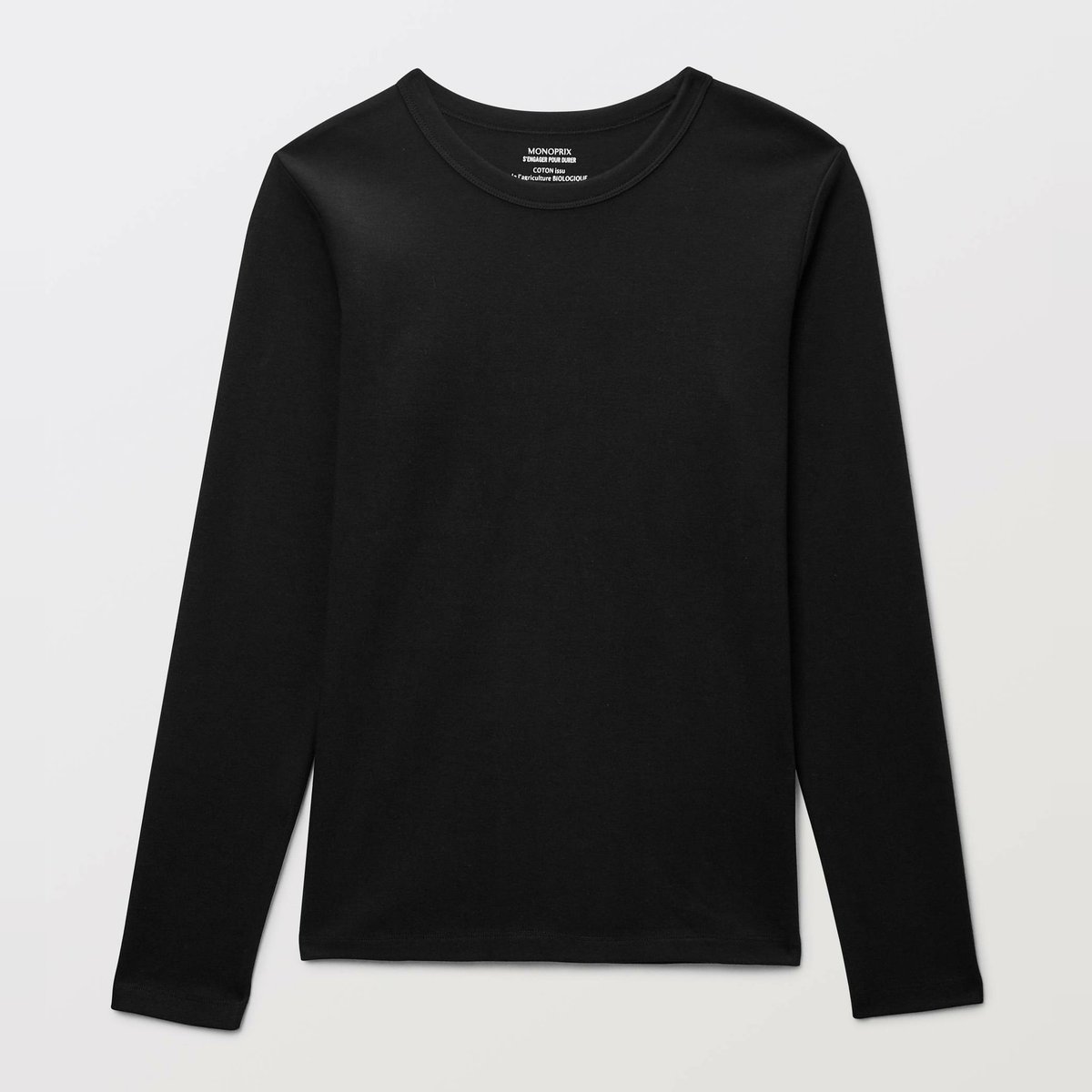 T-shirt manches longues épais en coton BIO GOTS noir, MONOPRIX