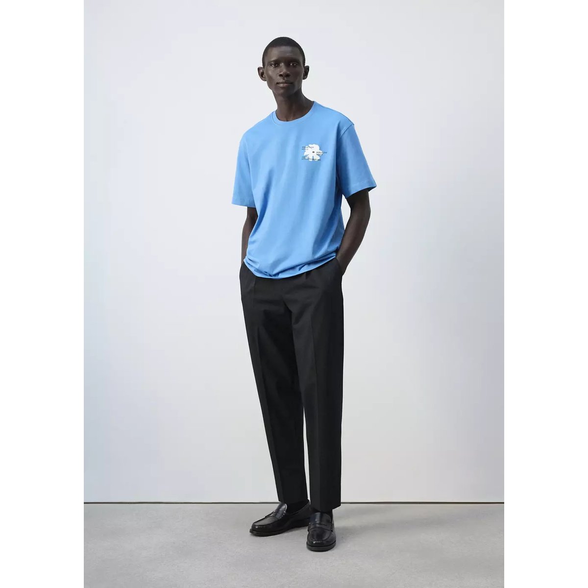 T-shirt 100 % coton imprimé bleu, MANGO MAN