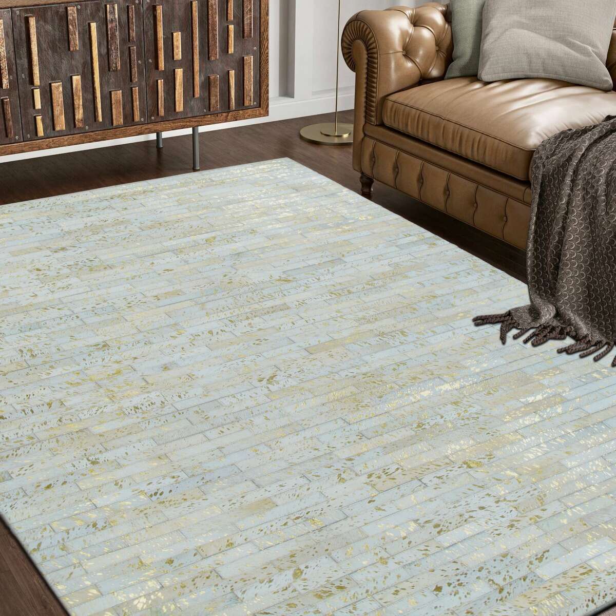 Tapis salon en cuir recyclé CUIR LINES or, THE DECO FACTORY