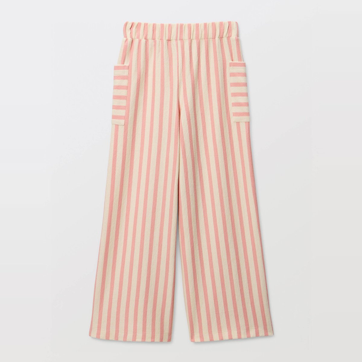 Pantalon large rayé en coton shrimp, MONOPRIX