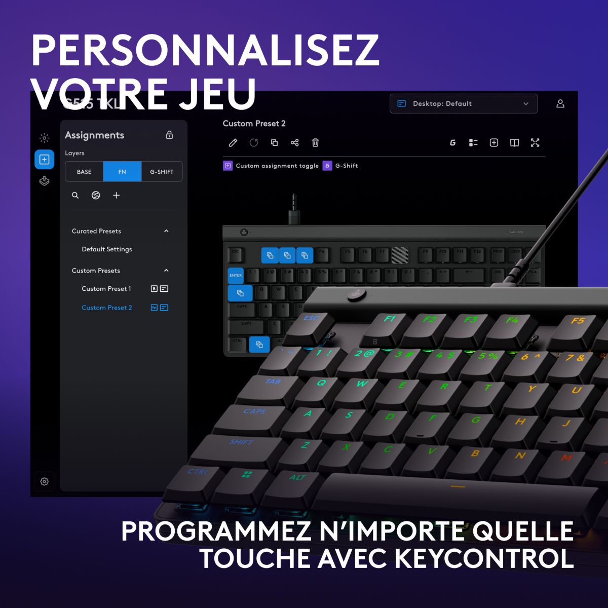 Clavier gamer G515 TKL tactile noir couleur unique, LOGITECH