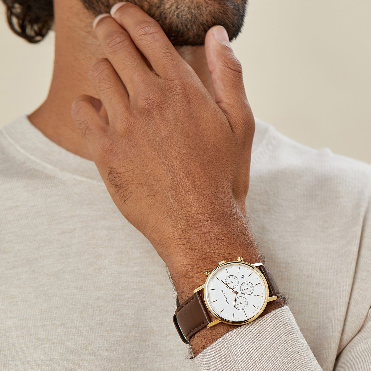 Montre Analogique NINO doré blanc marron, LOUIS PION