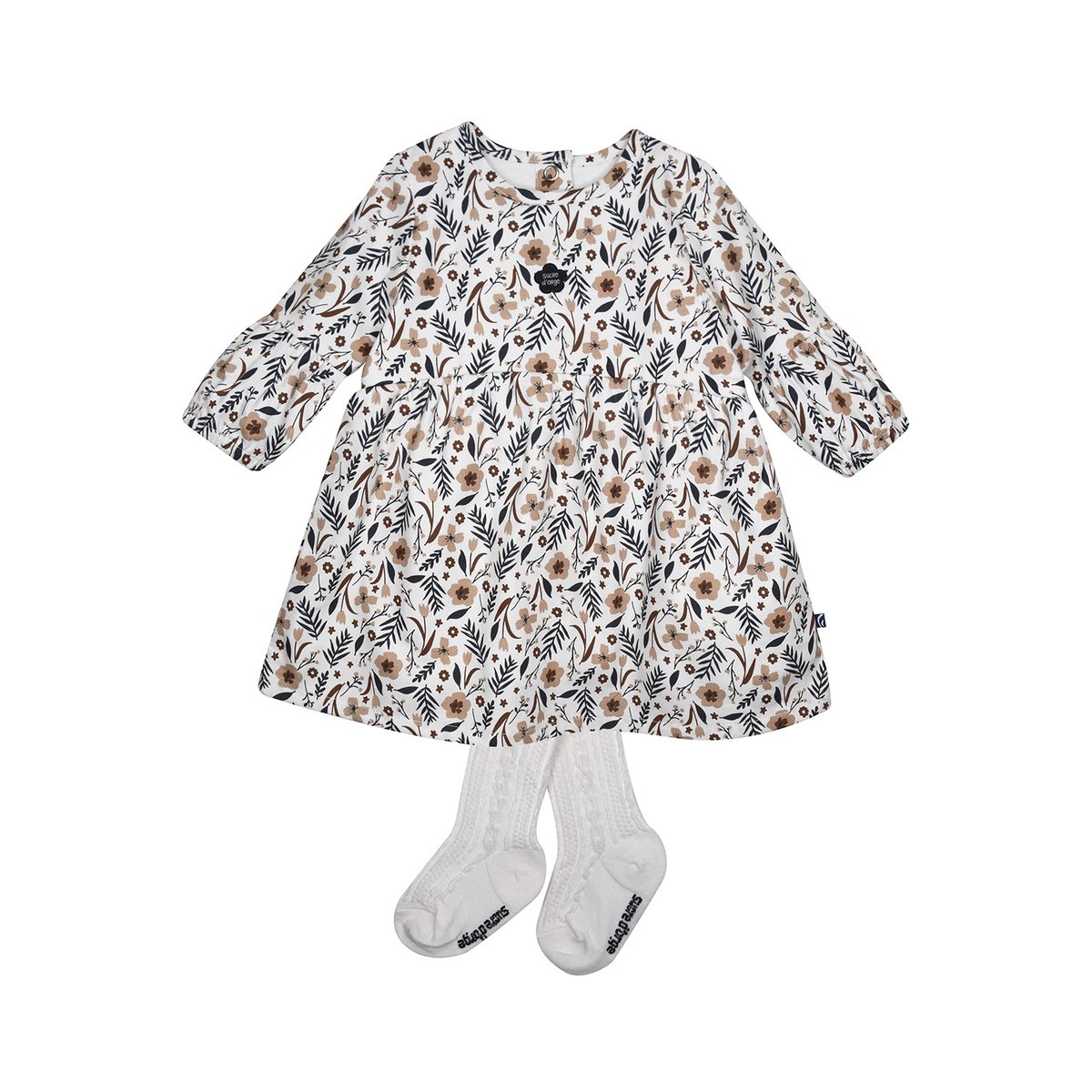 Ensemble robe manches longues et collant paz blanc, SUCRE D'ORGE