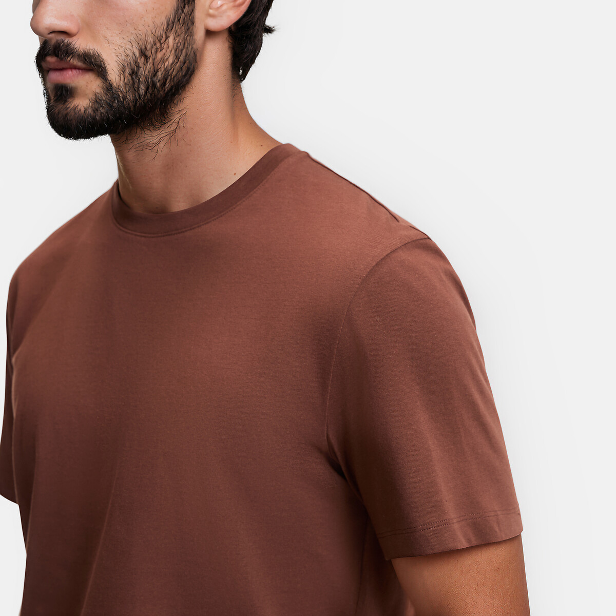 Camiseta de cuello redondo y manga corta marrón claro, LA REDOUTE COLLECTIONS