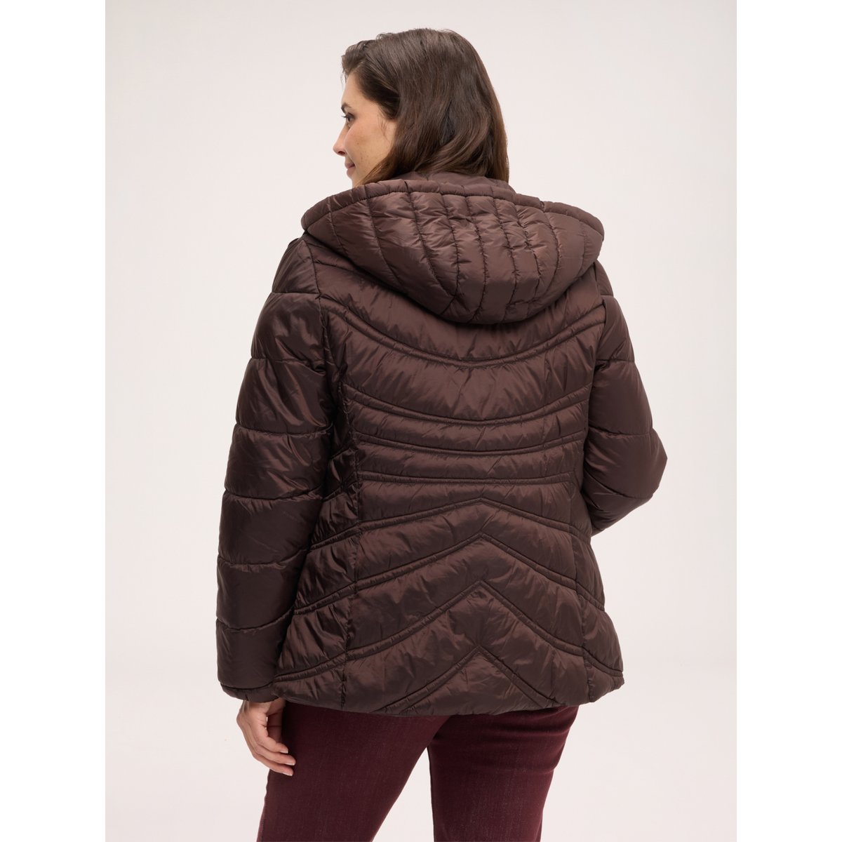 Veste matelassée courte à motif vagues marron, FIORELLA RUBINO