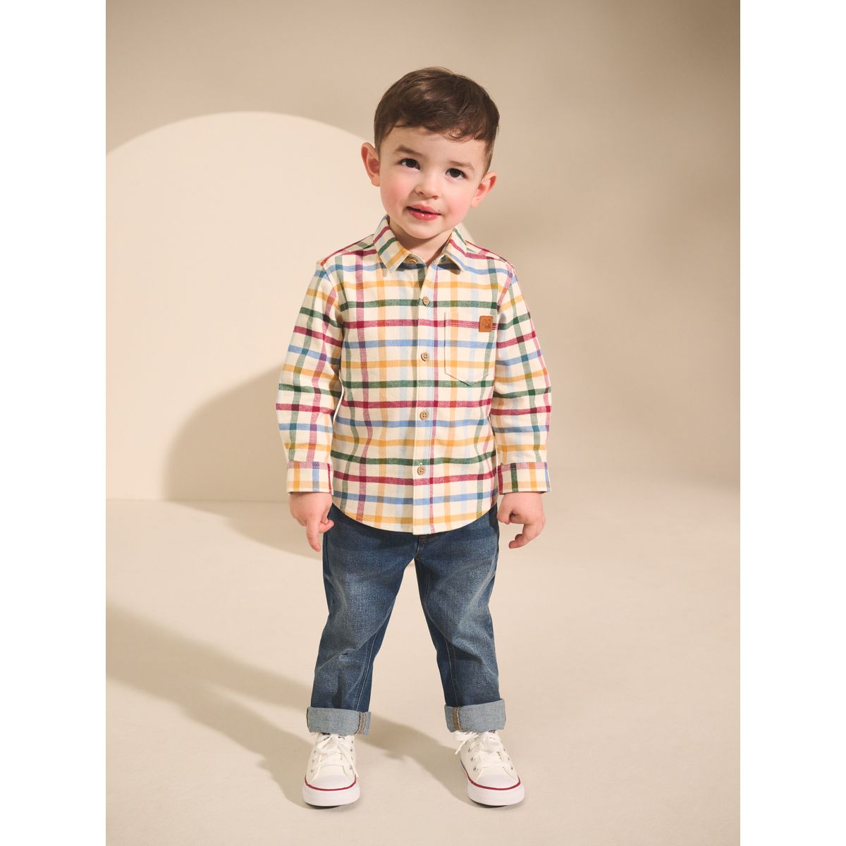 Chemise à manches longues et motif personnage carreaux vichy écru brillants, NEXT