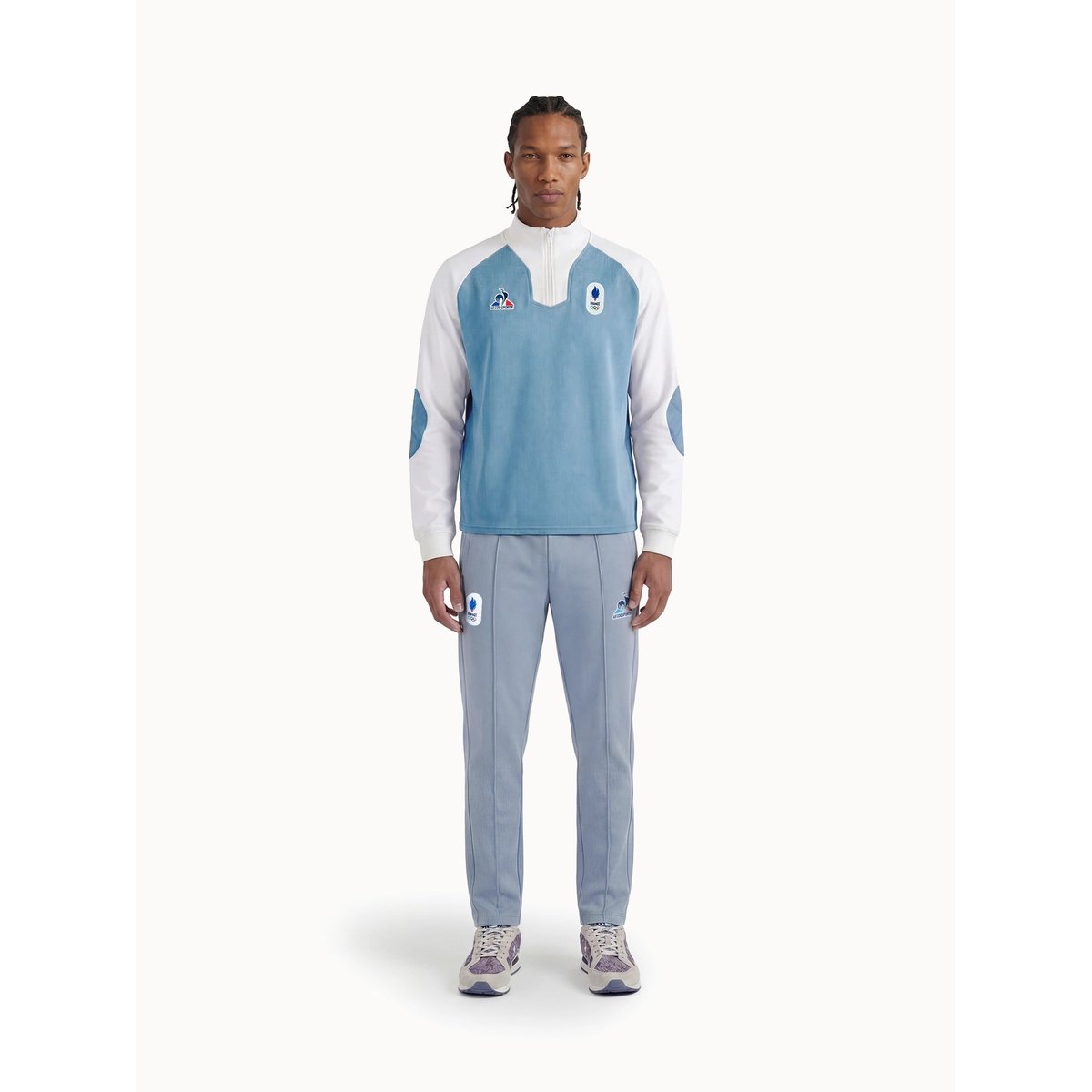 Polo col zippé Équipe de France Olympique 2026 Jeux Olympiques EQUIPE DE FRANCE ashley blue/marshmallow, LE COQ SPORTIF