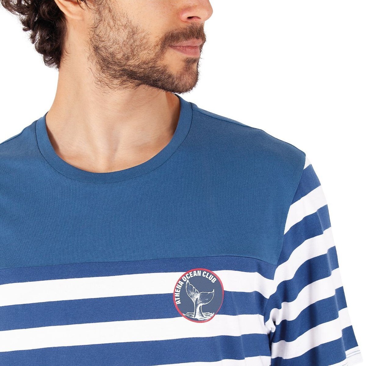 Pyjashort rayé, col rond bleu/bleu marine, ATHENA