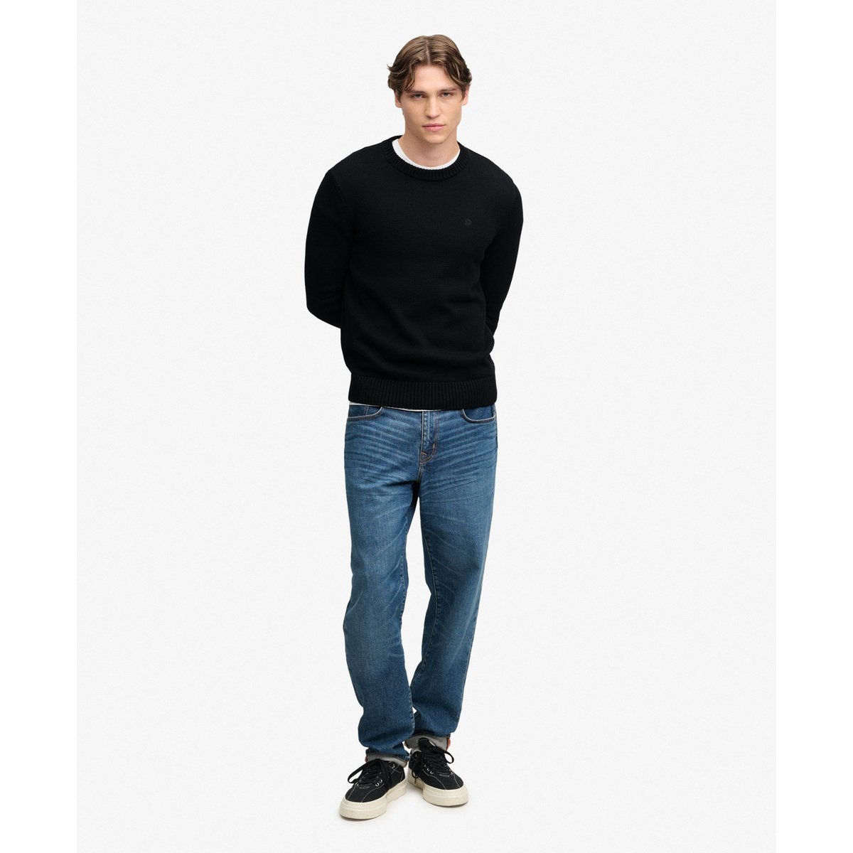 Pull en coton Preppy noir, SUPERDRY