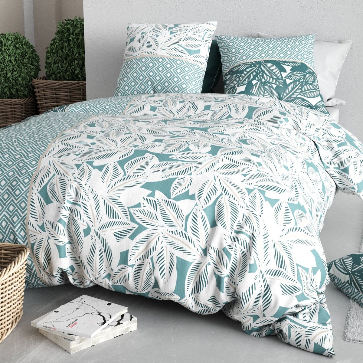 Parure housse de couette en coton imprimée, FOLIage multicolore, ATELIER DU COTON
