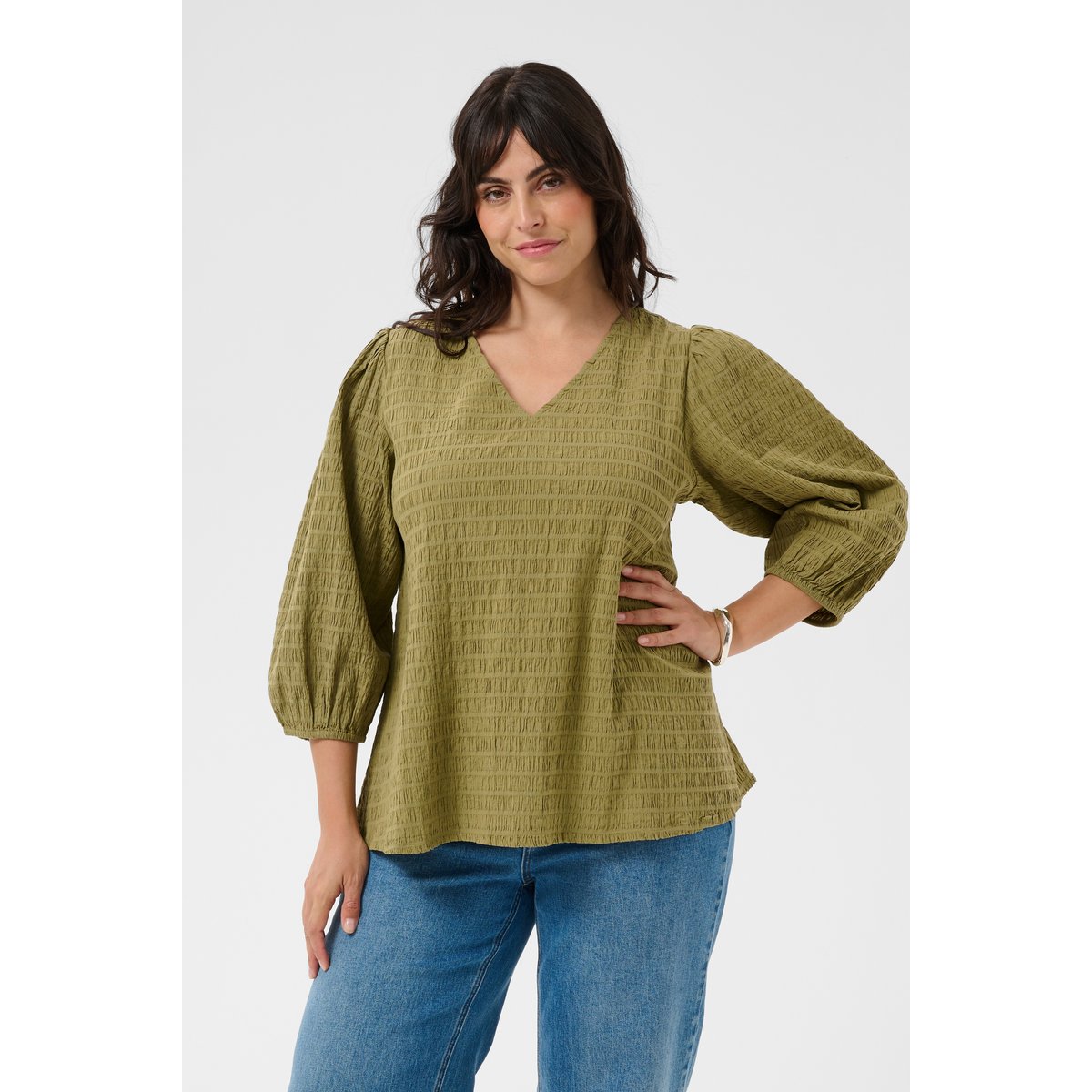 Blouse à manches longues vert aloe, KAFFE CURVE
