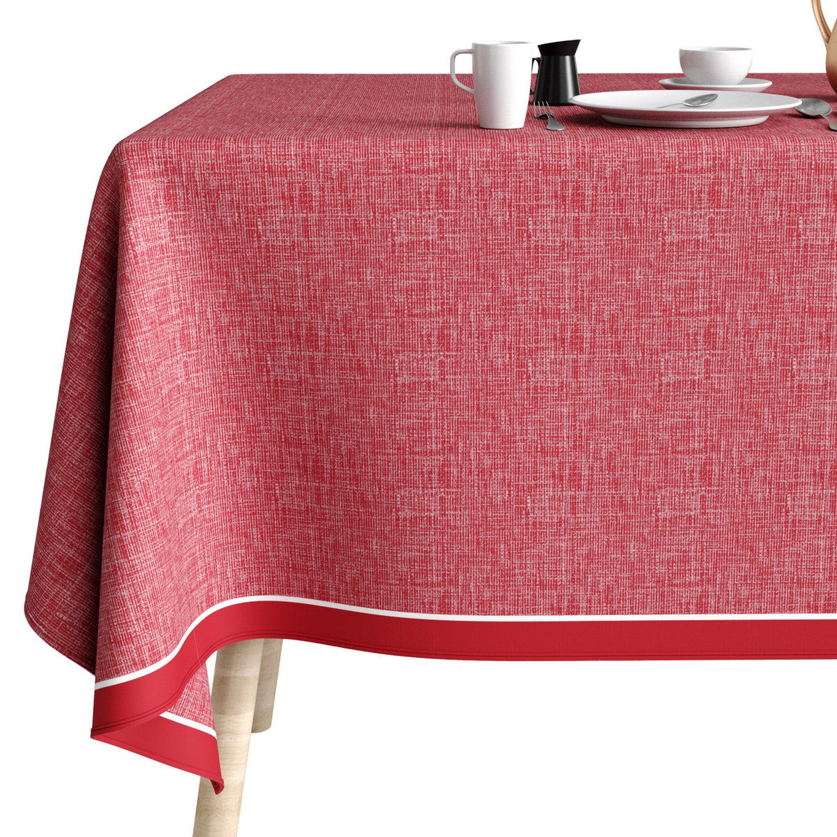 Nappe rectangulaire anti tache Coton Chambray Tango rouge, EDEN