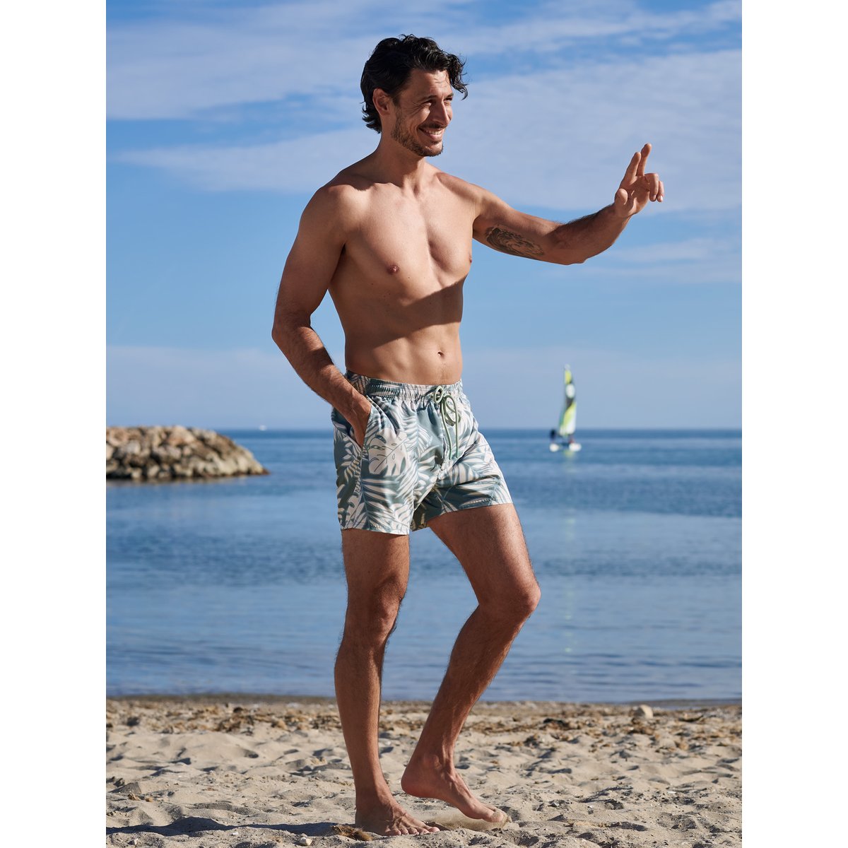 Short de bain palmier Men Swimwear vert, LISCA