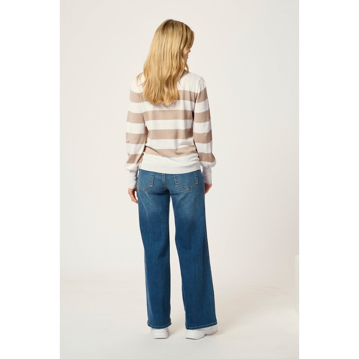 Knitted pullover blanc/beige rayures chalk/feather grey bold stripe, KAFFE