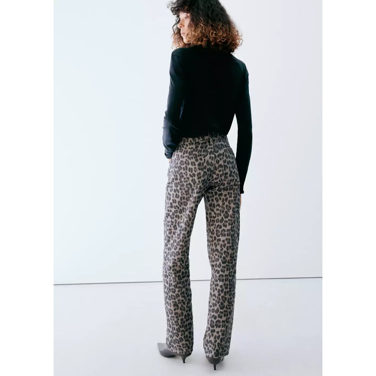 Jean droit léopard gris denim, MANGO