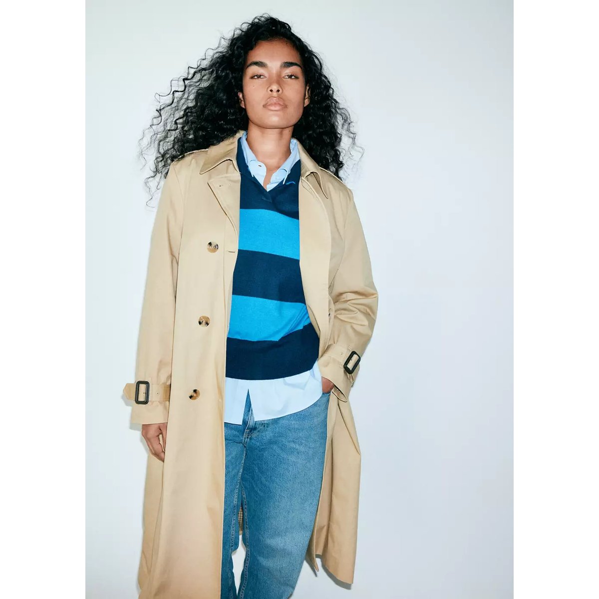 Trench à ceinture et doublure à carreaux beige, MANGO