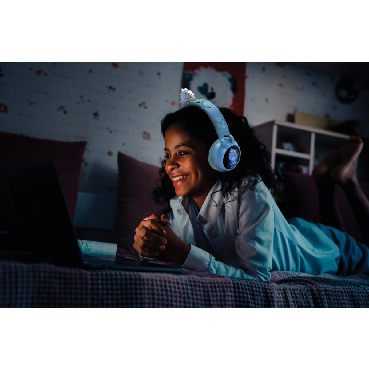 Casque lumineux pliable Bluetooth® et filaire avec un design d'une tiare de l'univers de La Reine des Neiges violet, LEXIBOOK