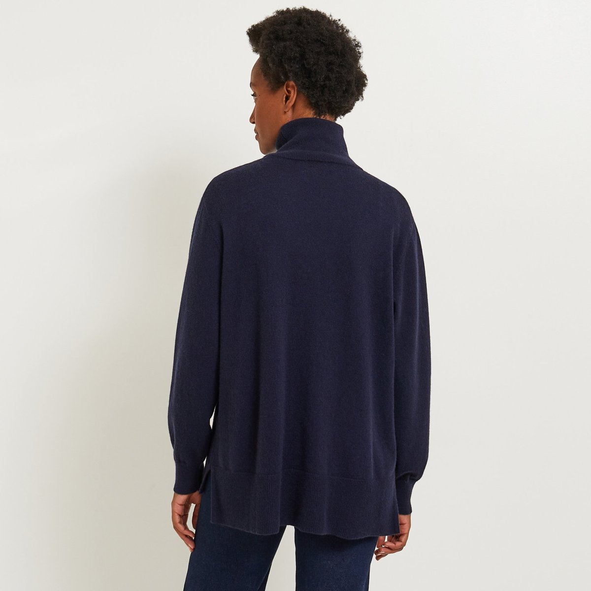 Pull col montant uni en cachemire marine, MONOPRIX