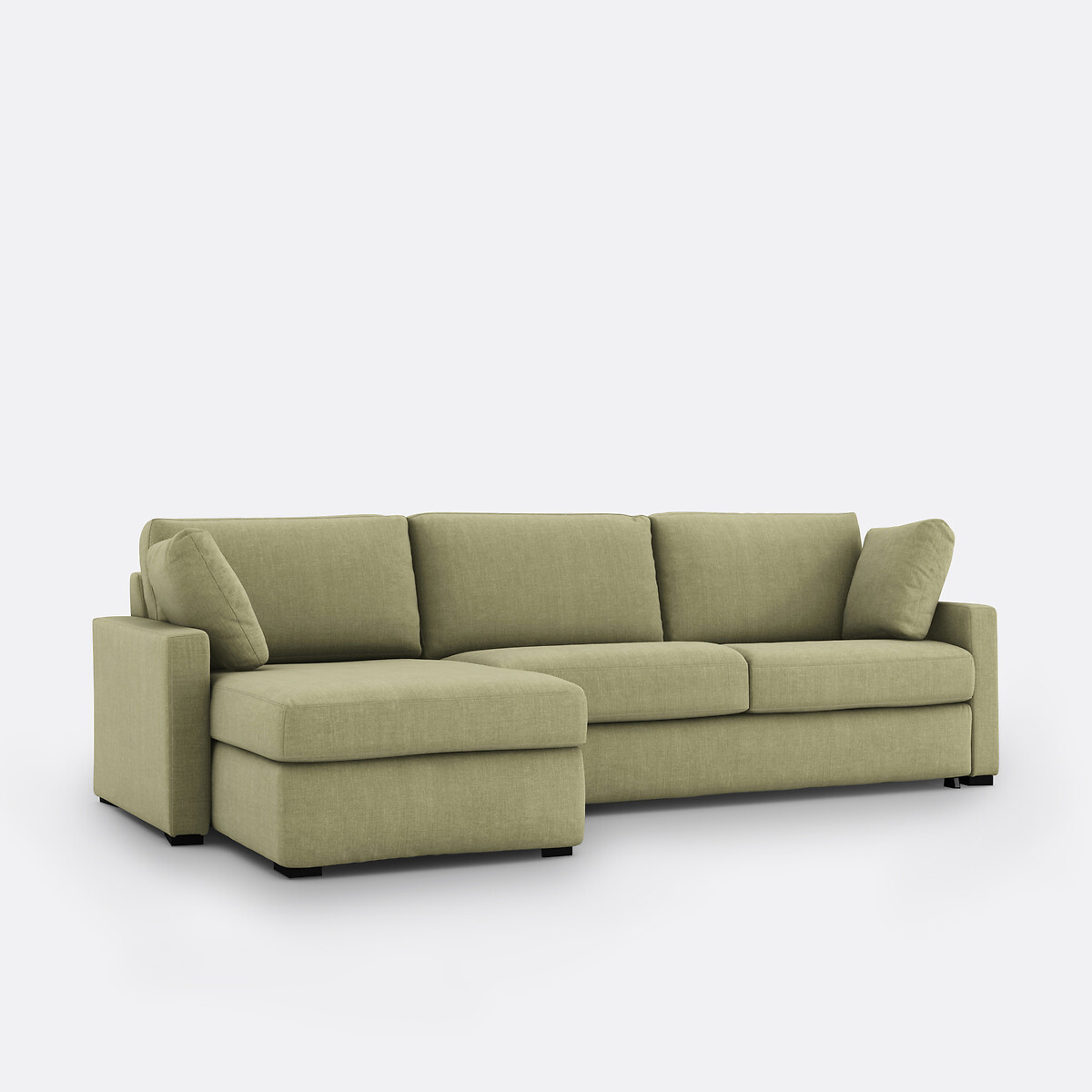 Canapé d'angle, convertible, 4 places, en coton et lin, mousse, TIMOR vert kaki, LA REDOUTE INTERIEURS