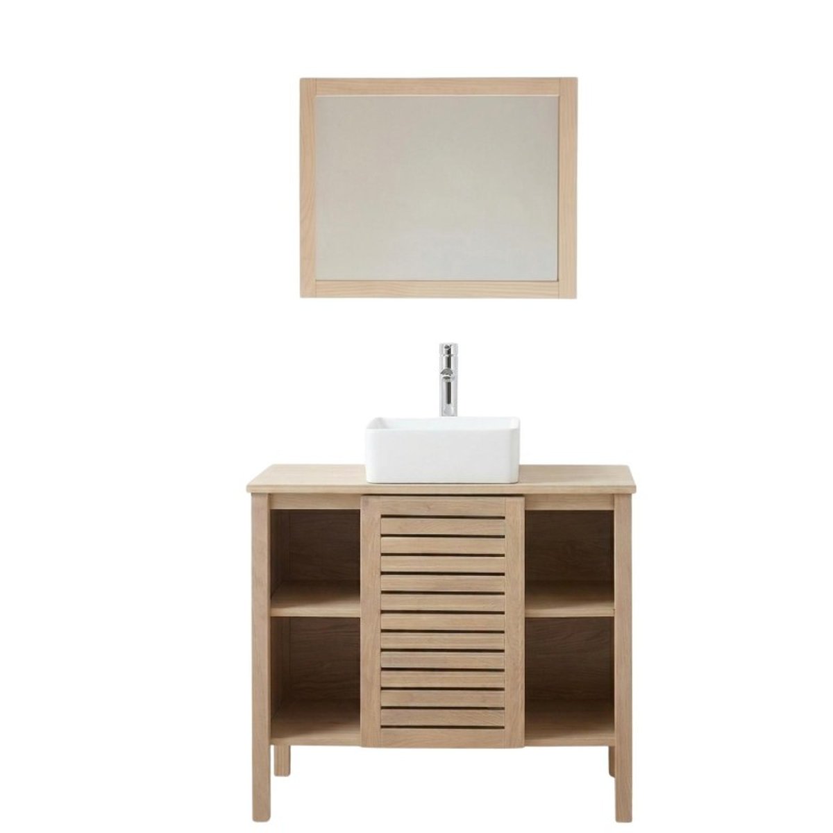 Ensemble simple vasque 90cm chêne avec vasque, robinet et miroir TALIX chêne, MOB IN