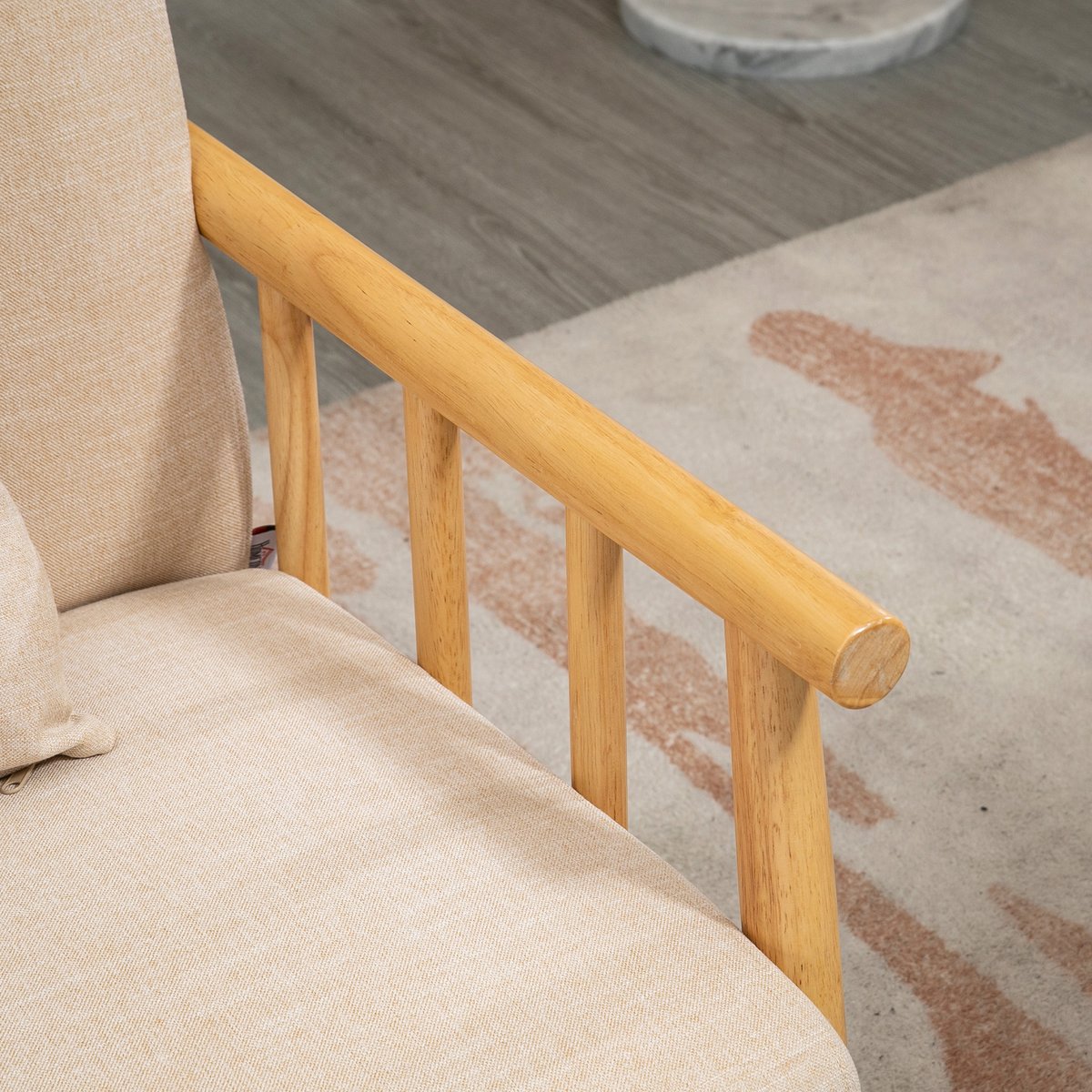 Canapé 2 places en tissu aspect lin avec 2 coussins et structure en bois style scandinave , APPLE beige, MEUBLES COSY