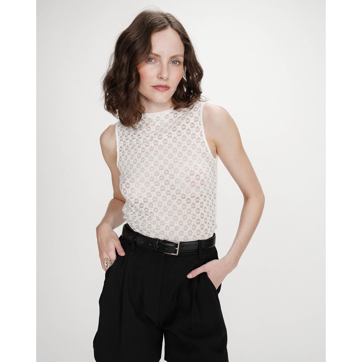 T-shirt sans manches en dentelle VINTIE blanc, GRACE & MILA
