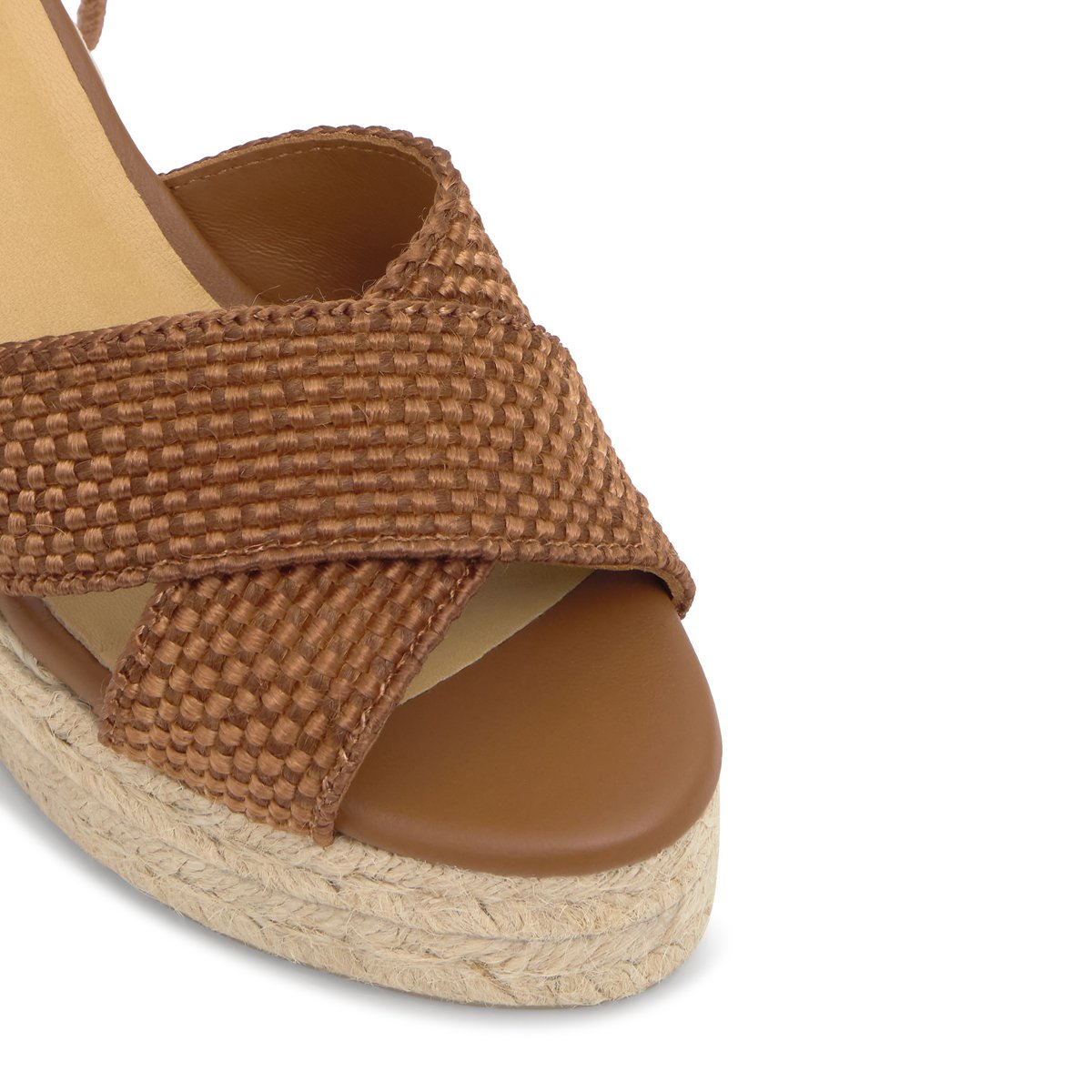 Sandales compensées en jute et rayonne tressées à lacets BECCA EXTRA PLATFORM cognac, CASTANER