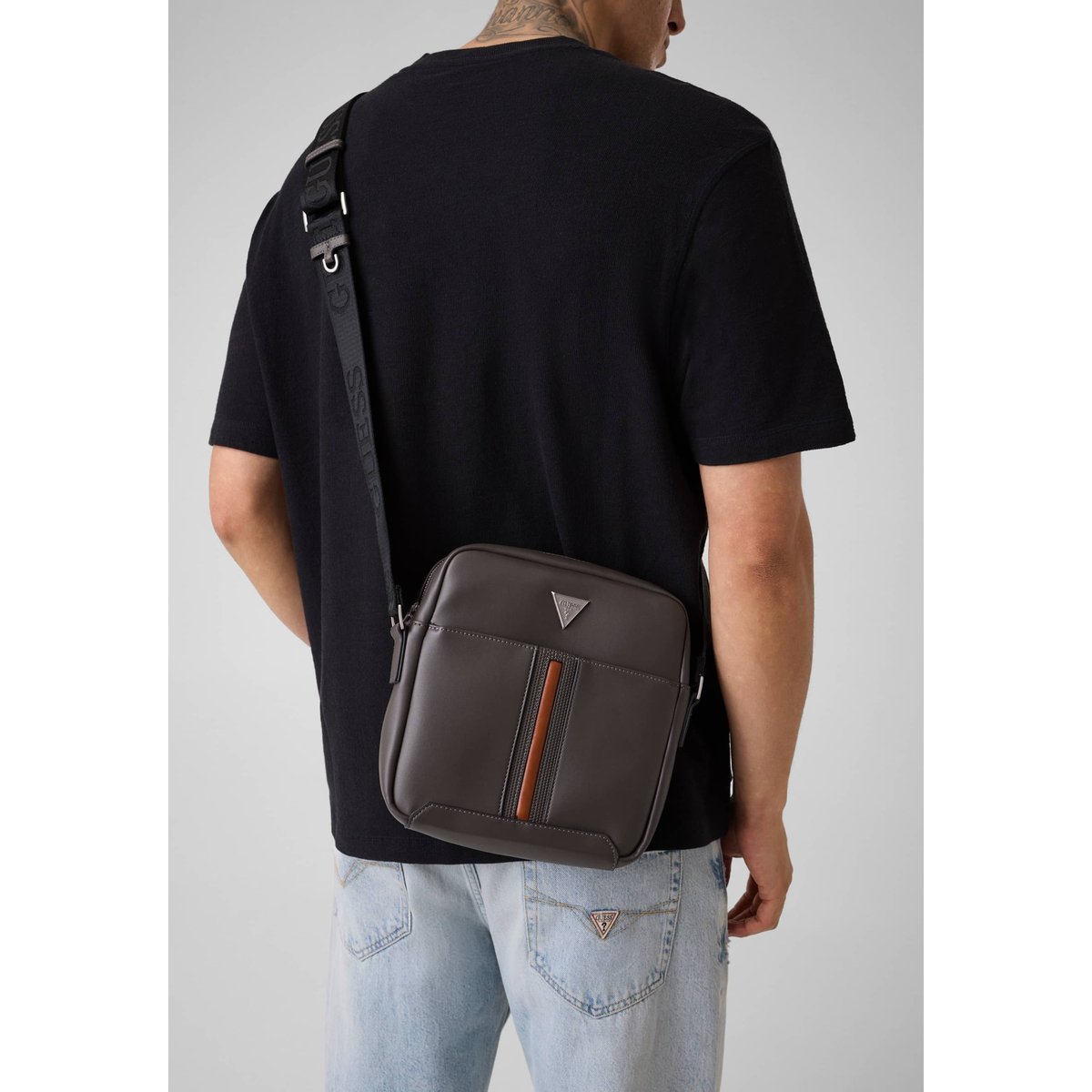 Sac Bandoulière Logo Torino gris foncé, GUESS