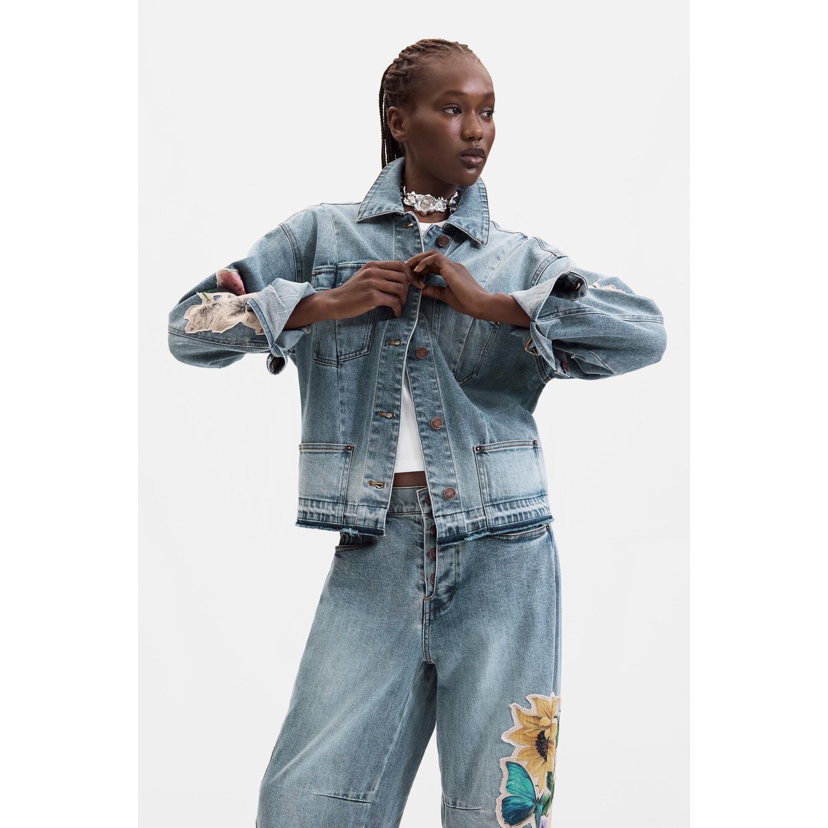 Veste en denim brodée bleu clair, DESIGUAL