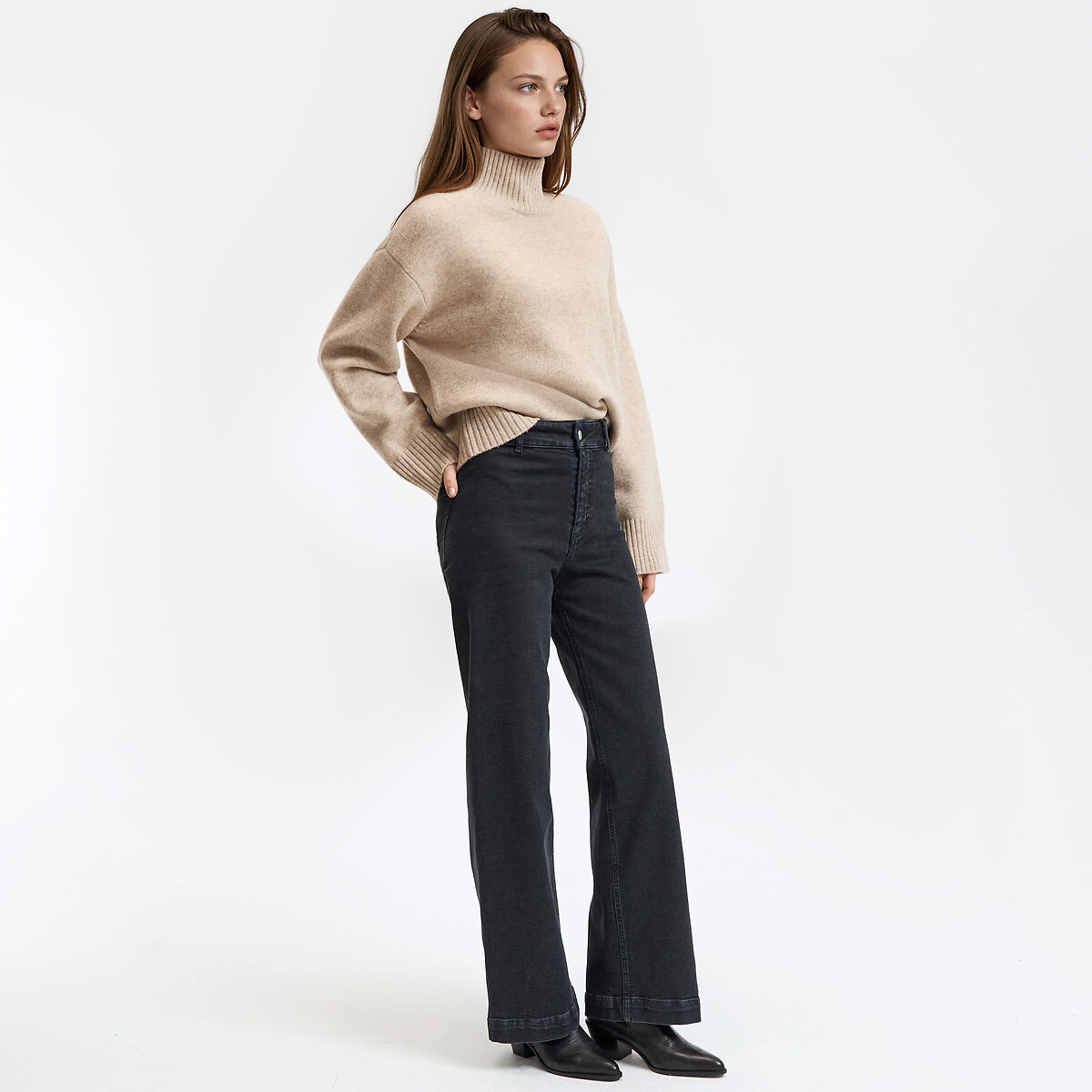 Wijde jeans met hoge taille brossed zwart, LA REDOUTE COLLECTIONS