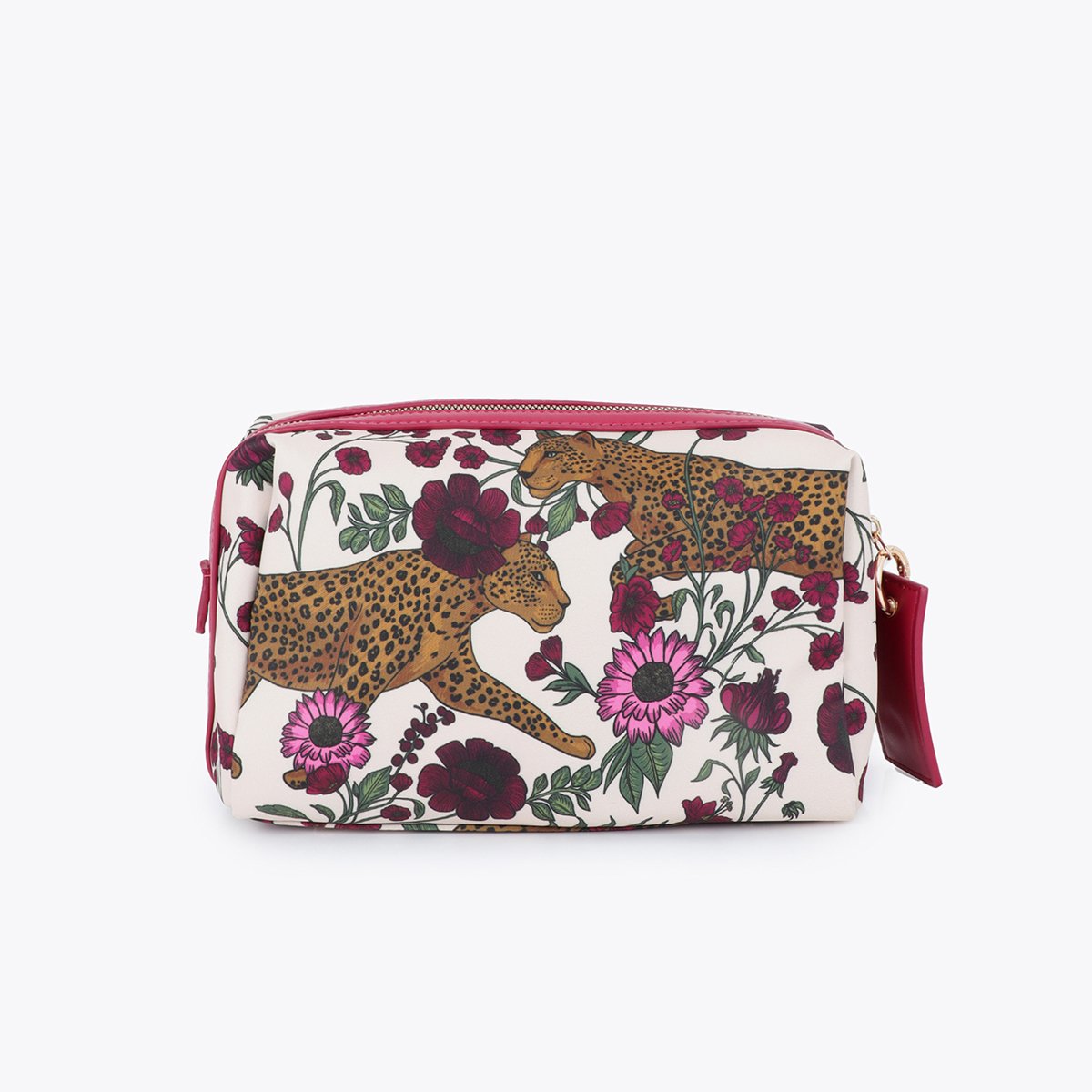 Trousse de toilette imprimée léopard fleuri ivoire, LOLA CASADEMUNT
