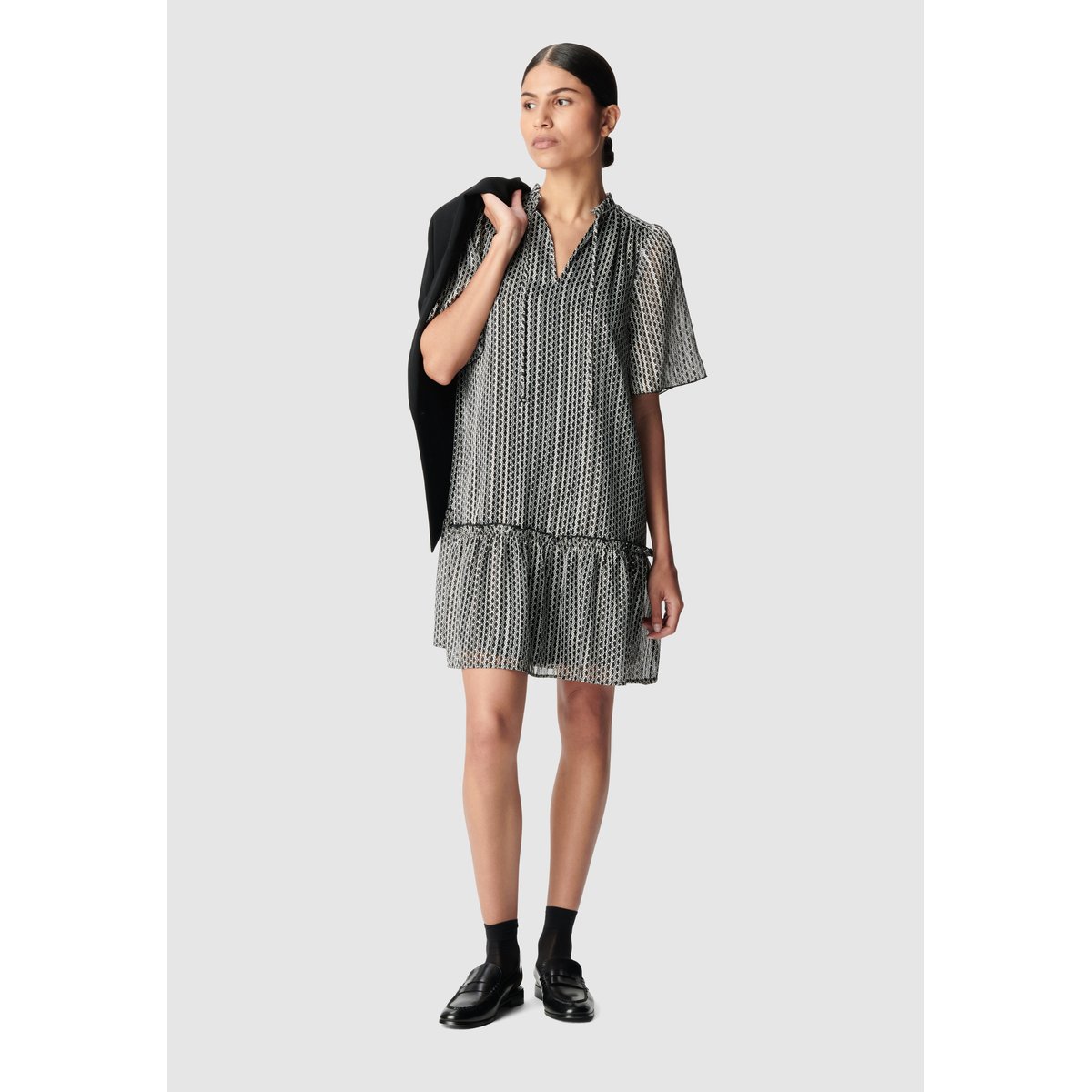 Robe imprimé graphique bicolore noir, IKKS
